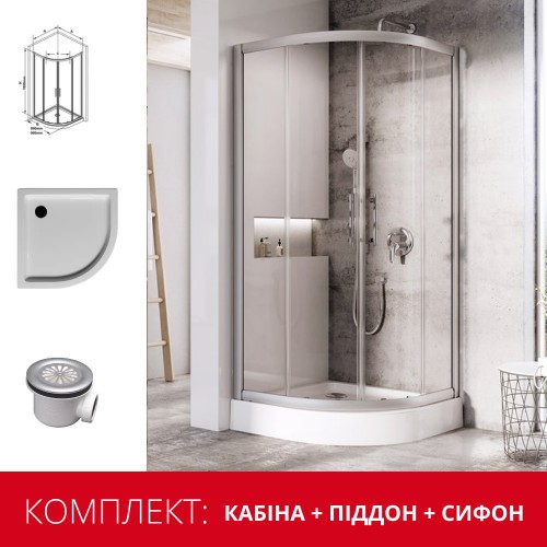 Душевая кабина Ravak XP1CP4-90 R-550 (поддон Merida 90 Slim R-550 + сифон) пол.алюминий/transparent (комплект)