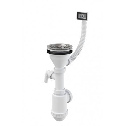 Сифон Alcaplast A447P Ø50/40 для мийки з нержавіючої решіткою Ø115, гофропереливом та підбиттям