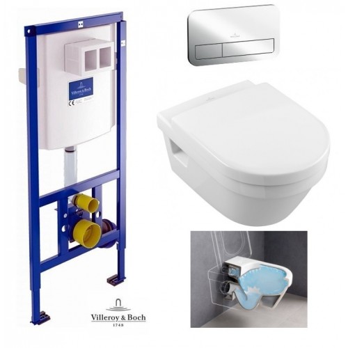 Унитаз подвесной Villeroy & Boch Omnia Architectura Directflush с крышкой soft-close + Viconnect инсталляция + кнопка Е200 хром (92246100+92249061+5684HR01)