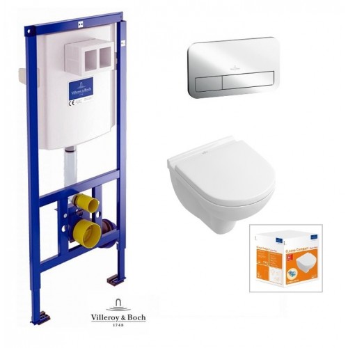 Унитаз подвесной Villeroy & Boch O.NOVO с крышкой + инсталляция Viconnect + клавиша хром Е200 (92246100+92249061+5688HR01)