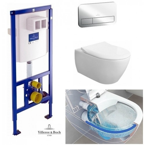 Комплект Унитаз подвесной Villeroy & Boch SUBWAY 2.0 Direct Flush с крышкой soft-close+Viconnect инсталляция+кнопка E200 (922461+922490+5614R2)