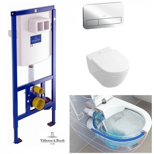 Комплект Унитаз подвесной Villeroy & Boch SUBWAY 2.0 Direct Flush с крышкой soft-close+Viconnect инсталляция+кнопка E200 (922461+922490+5614R+9M68S)