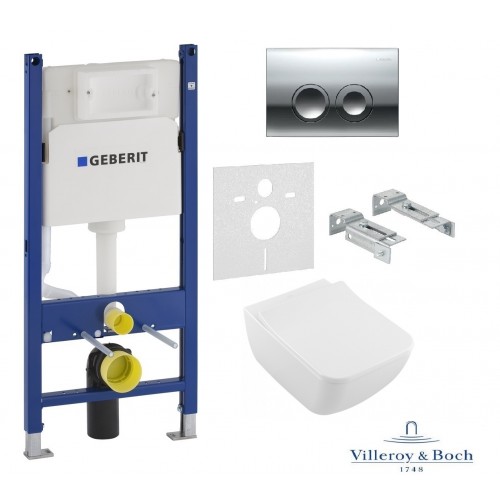 Унитаз подвесной Villeroy & Boch Venticello DirectFlush 4611RS01 с сиденьем 9M79S101 + Geberit 4 в 1(Delta 21) (458.121.21.1.N+4611RS01)